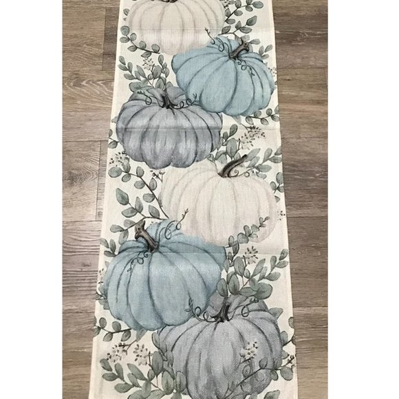 Long Table Runner Fall Decor Pumpkin Farmhouse Thanksgiving Home Decoration Teal - Picture 1 of 9